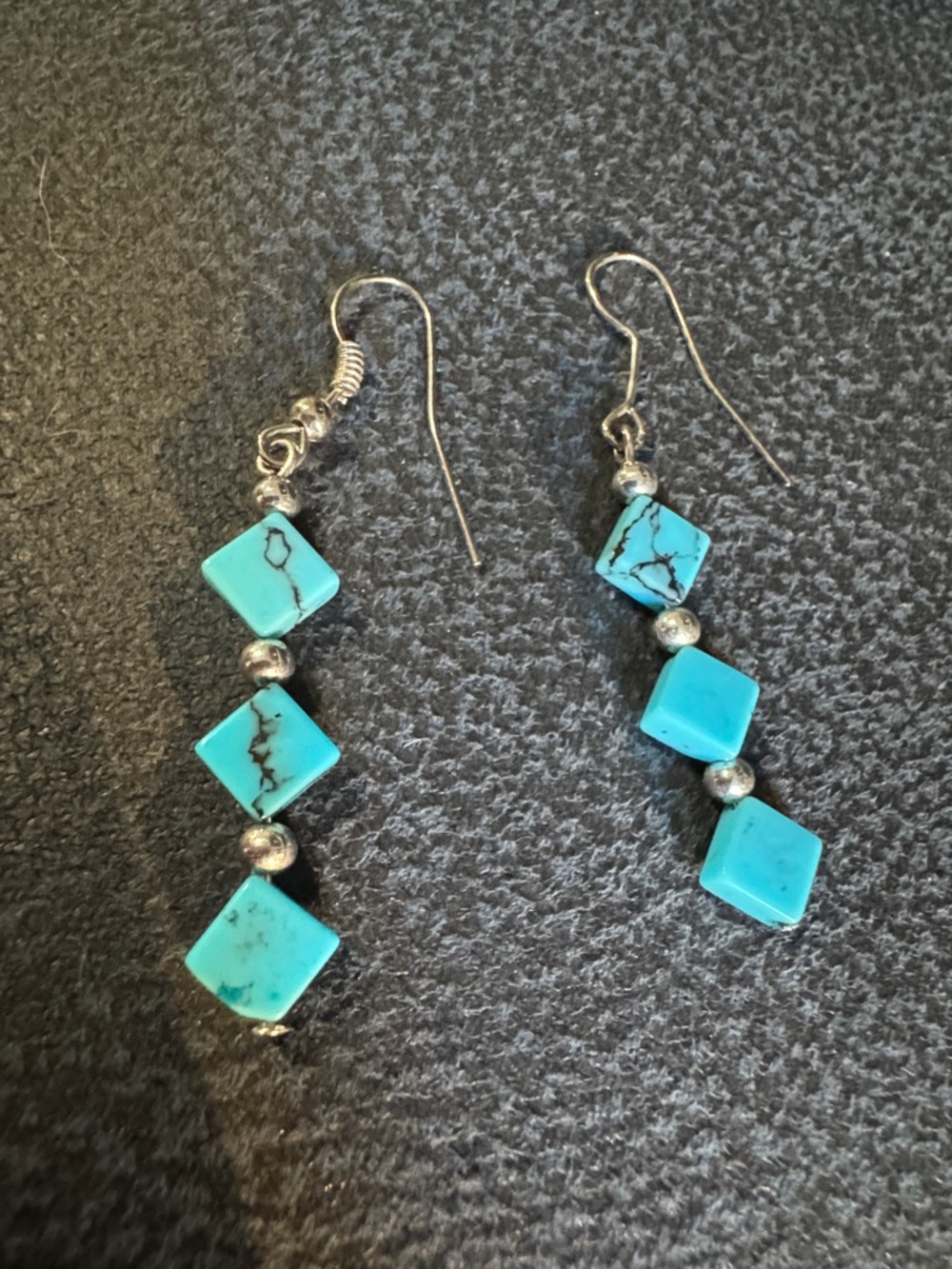 Turquoise Drop Dangle Earrings - Blue Stone Bead Earrings